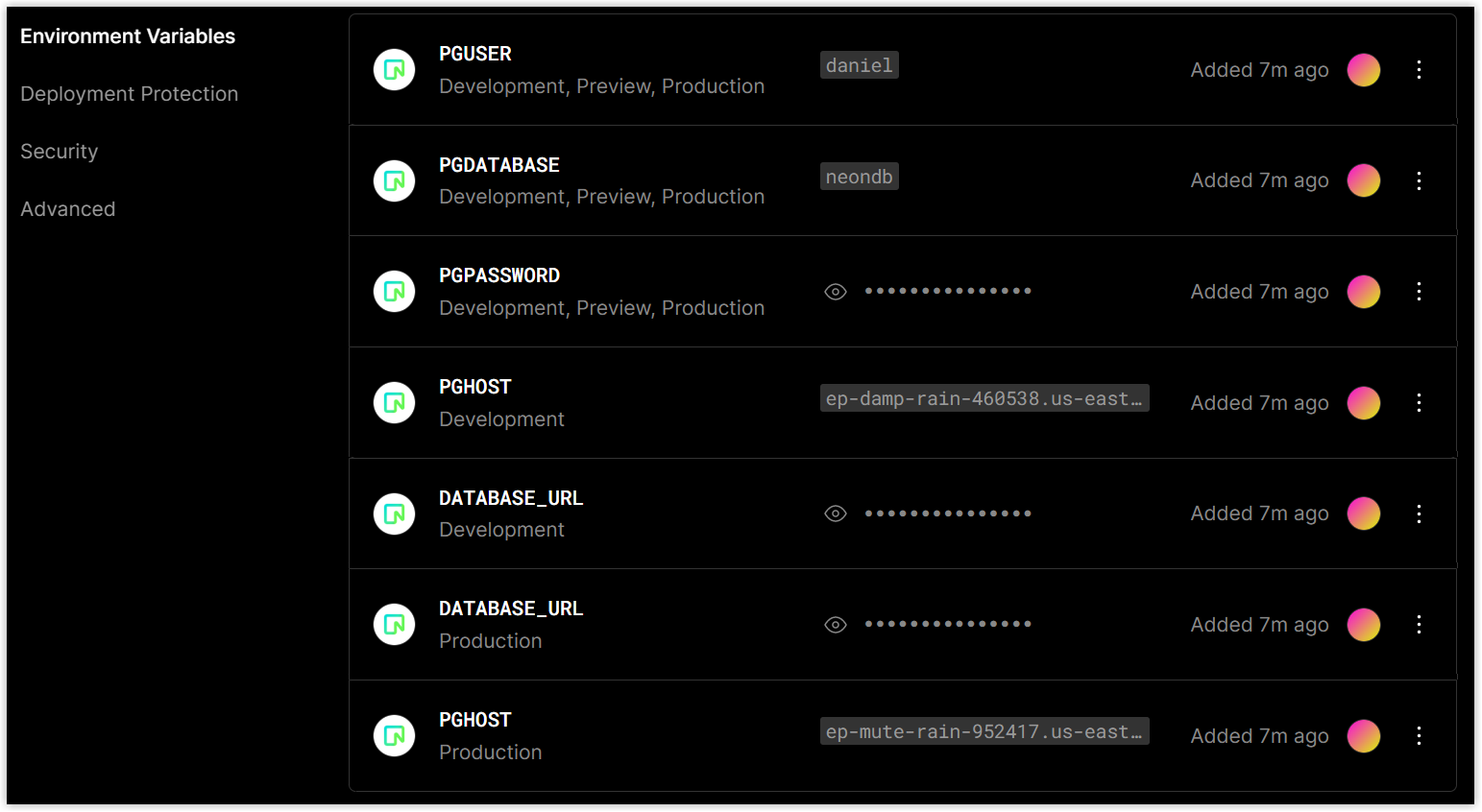 Vercel environment variables